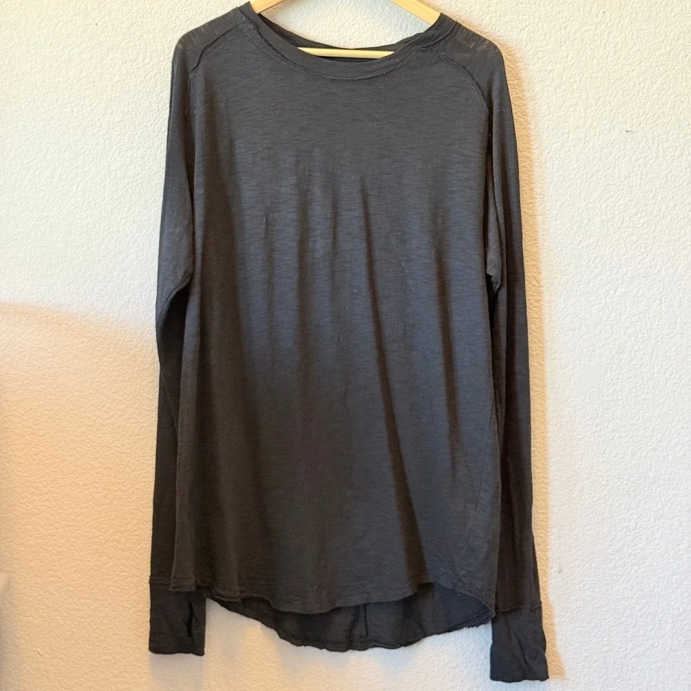 Free People We The Free Burnout Slub Tee Womens Small Black Long Sleeve
